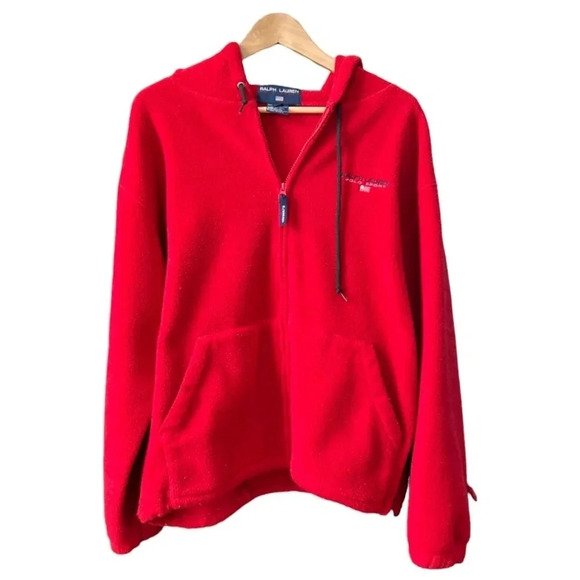 Ralph Lauren Full Zip Red Fleece Jacket Sz M - Picture 1 of 5